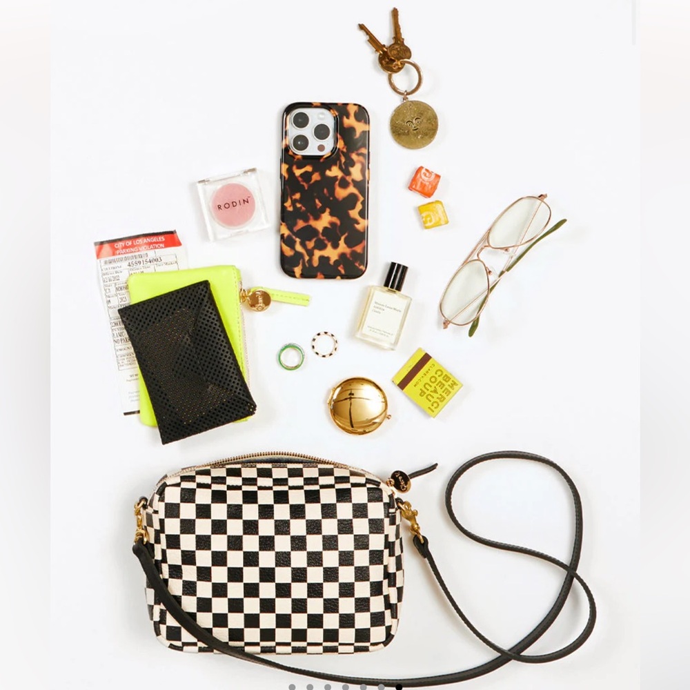 Clare V. Midi Sac Crossbody Bag in Cream/Black Checkered